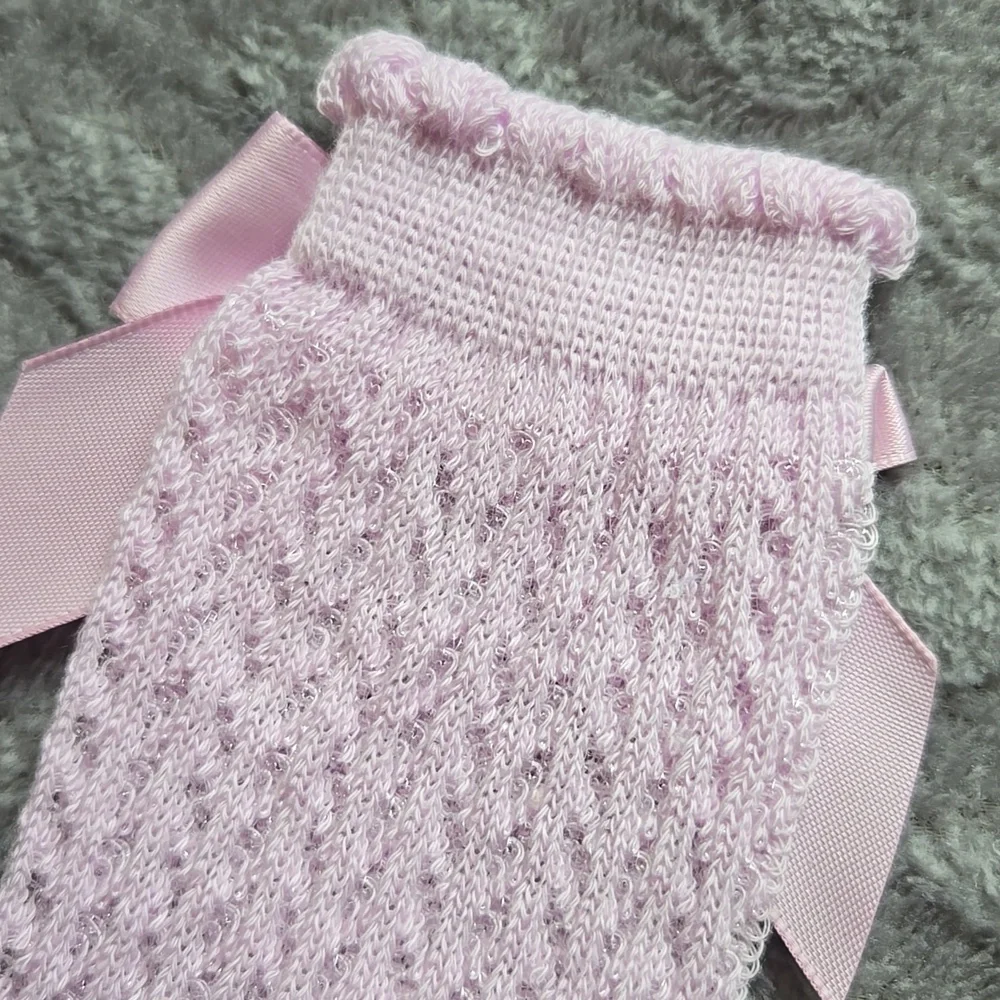 Baby Girl Purple Knit Knee High Socks Vintage Style Holiday Kids Bow Accessory